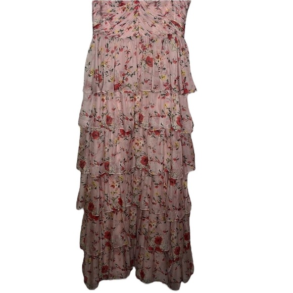 Ieena For Mac Duggal Pink Floral Chiffon Tiered Gown Dress Women Size 14 - Picture 2 of 10